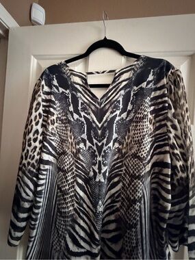 Chico's Mixed Animal Print V-Neck Tunic - Black & Cream